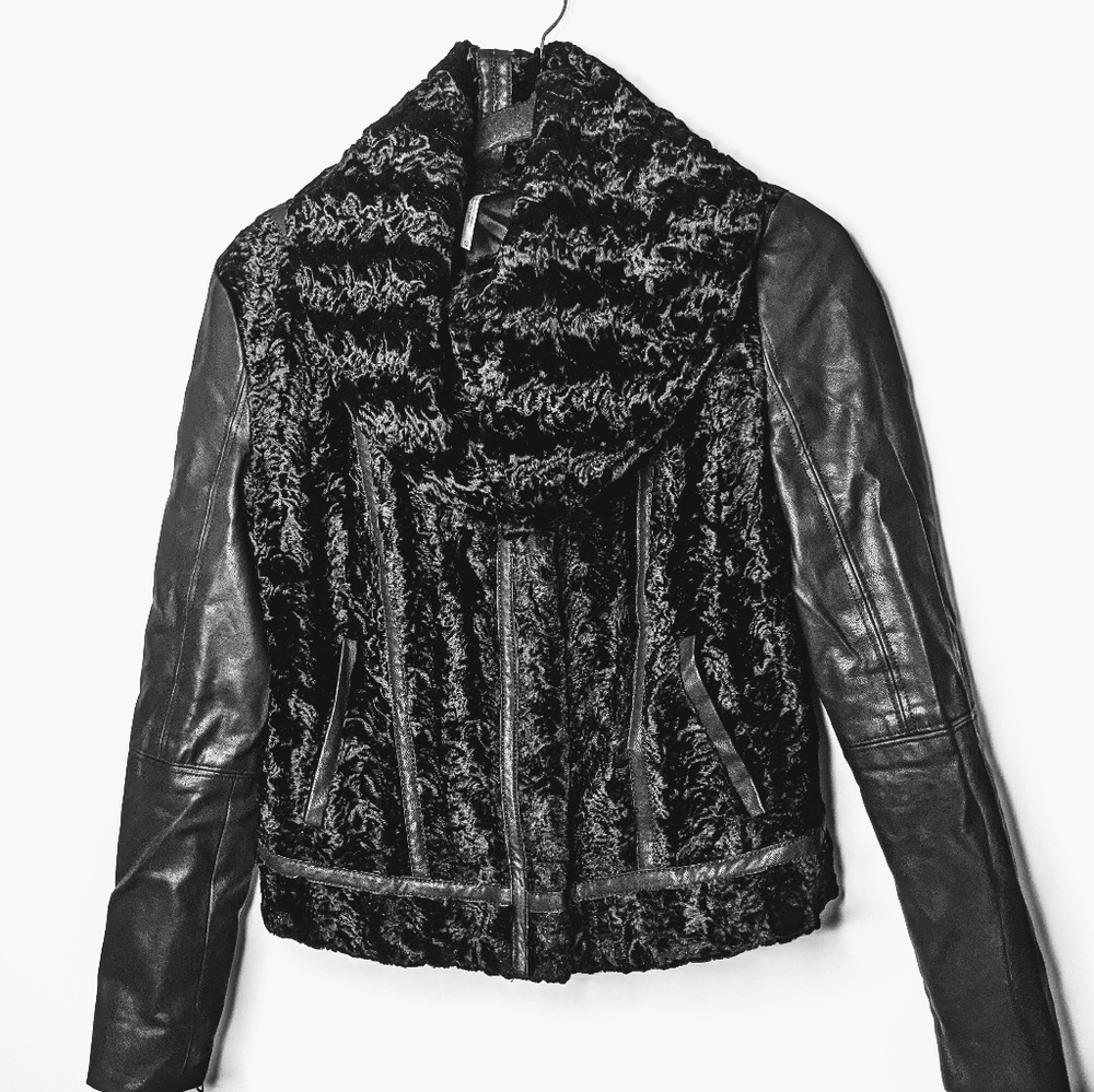 Free People Black Faux Fur & Leather Mixed Jacket
